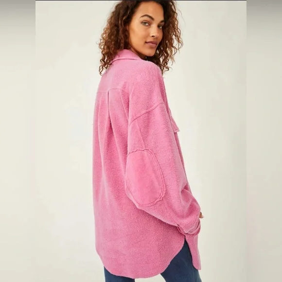 Free People | Pink Ruby Oversized Shirt Jacket size Small - Picture 2 of 15